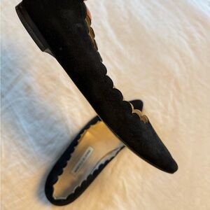 Manolo Blahnik Black Suede Scalloped Flats
